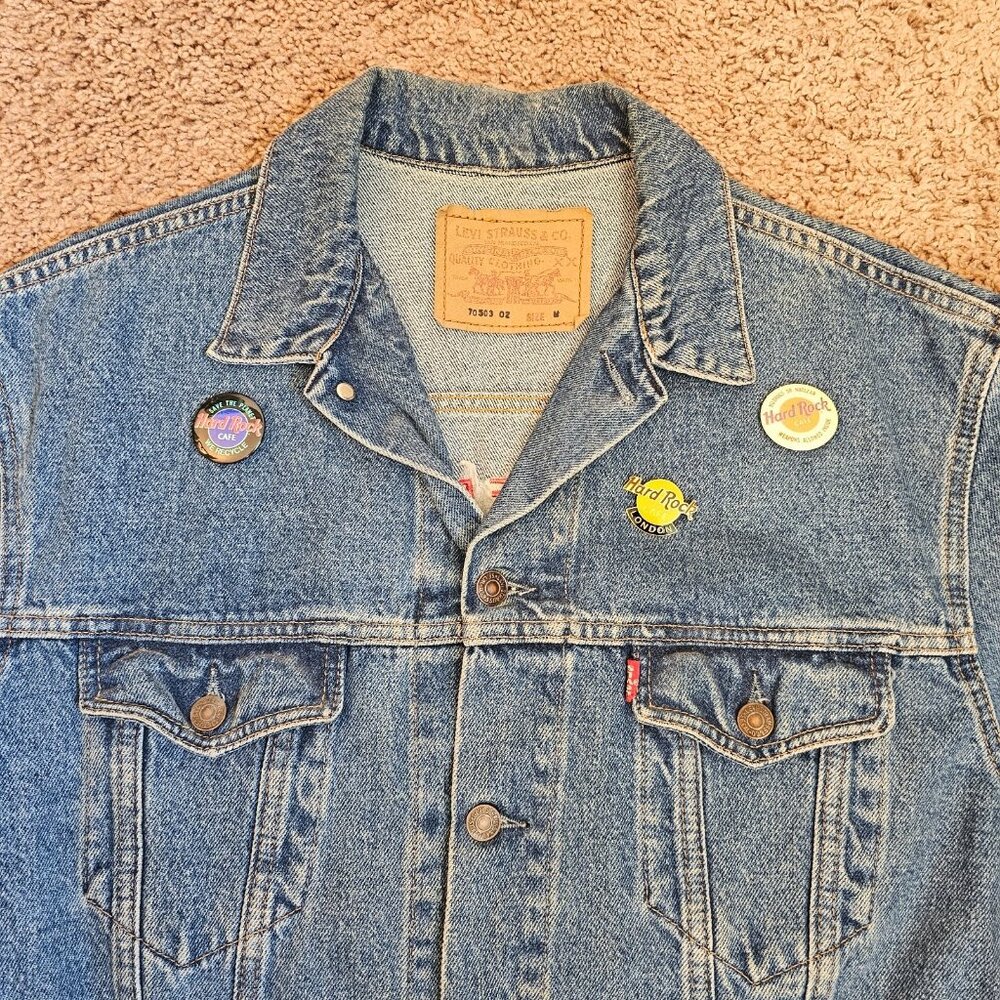 Vtg Levis Jean Jacket M Britain Hard Rock London Denim 70503-02 Trucker 80s 90s - Picture 6 of 14